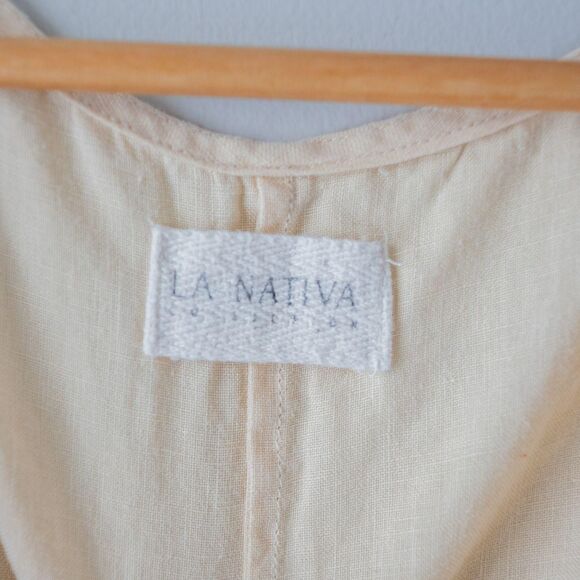 Yellow Linen Organic Crop Leisure Summer Boho Resortwear Tie Waist Women's Top - Picture 7 of 7